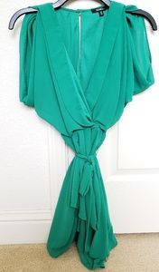 XOXO emerald green drape dress with waist tie